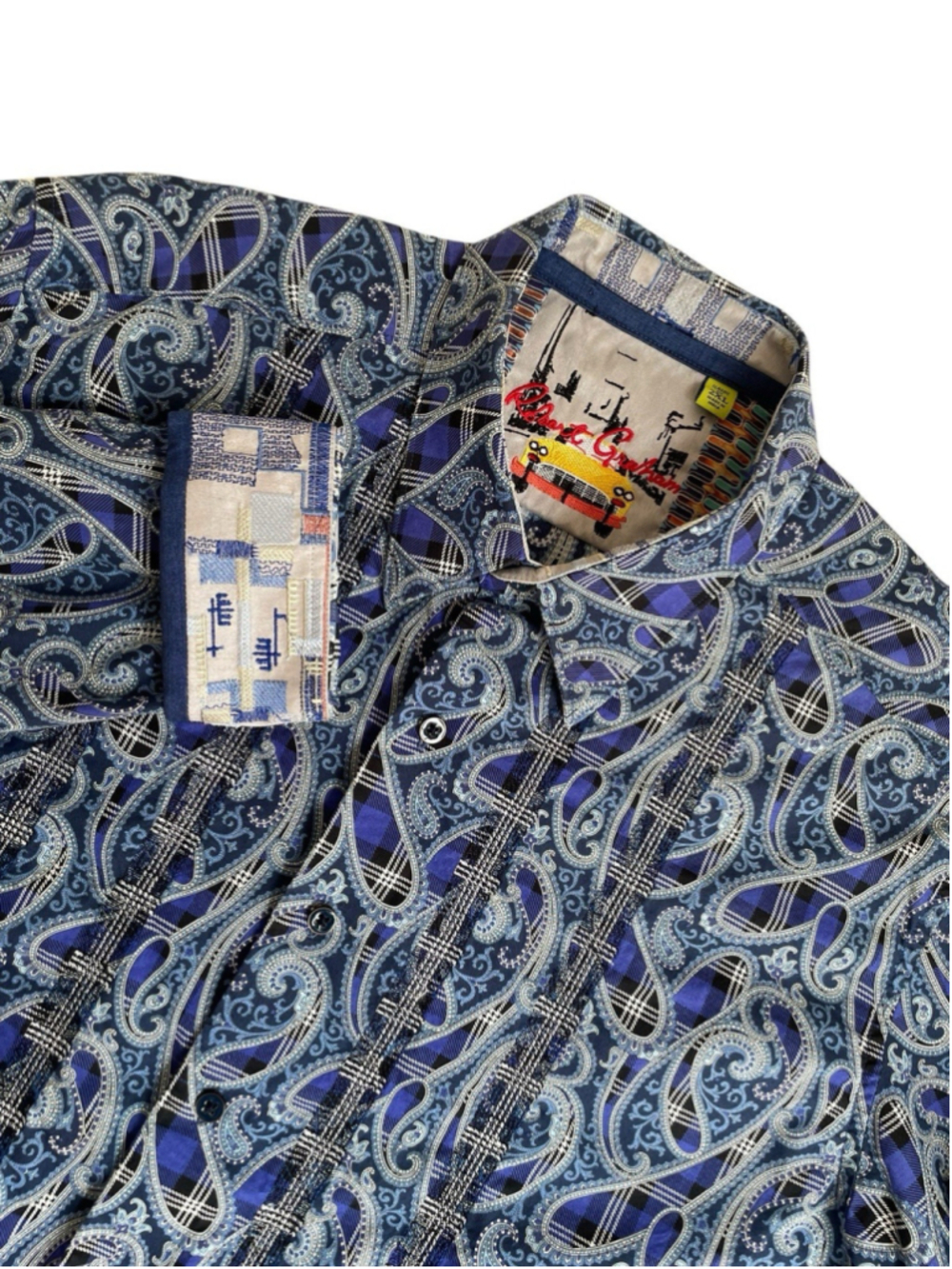 Robert Graham Shirt Mens 2XL Blue Button Up Long Sleeve Paisley Classic Fit
